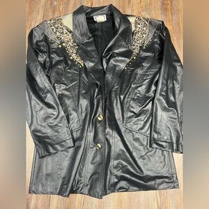 Vintage 80s Black lightweight blazer with leopard print and studs